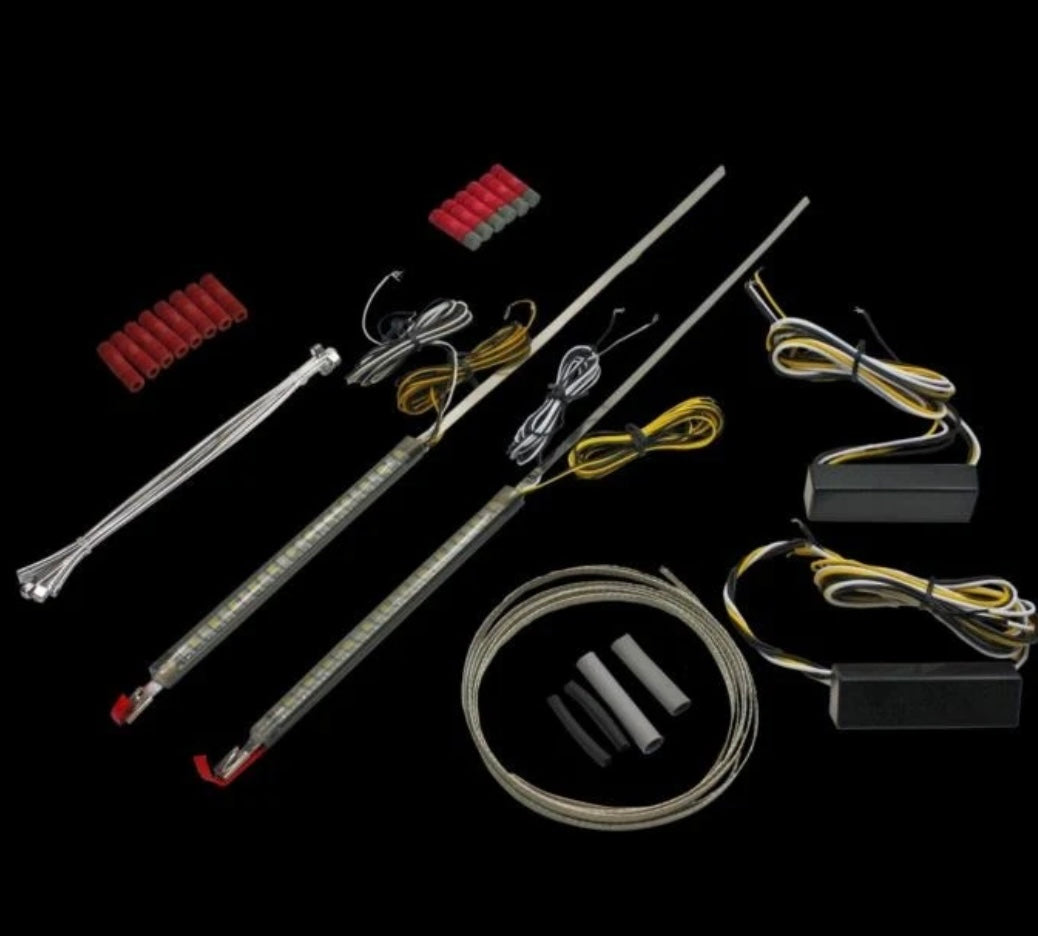 Custom dynamic 39mm fork truwrapz. Amber turn, white run with smoke lens. Fits Dyna 1991-2005, FXR 1987-1994 & most sportsters 1987-2021