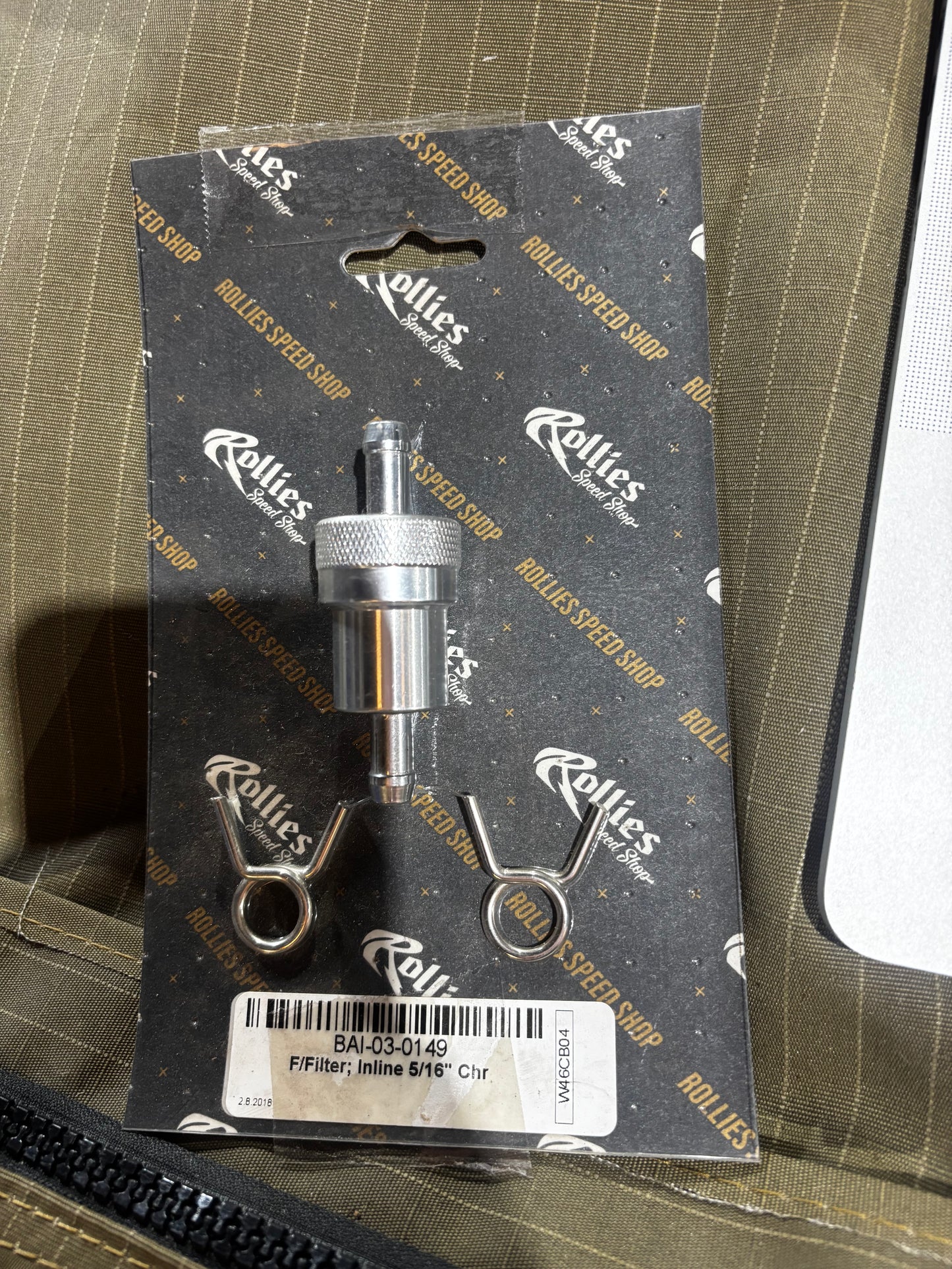 Short Inline Fuel Filter With 5/16” Hose Fitting - Chrome