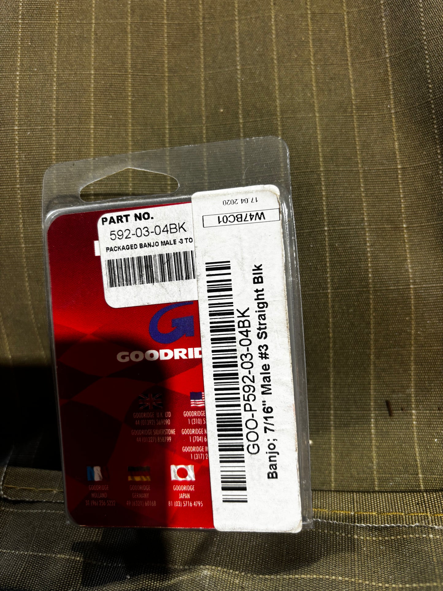 Black 7/16” ID, 180 Degree straight Banjo - male #3 End