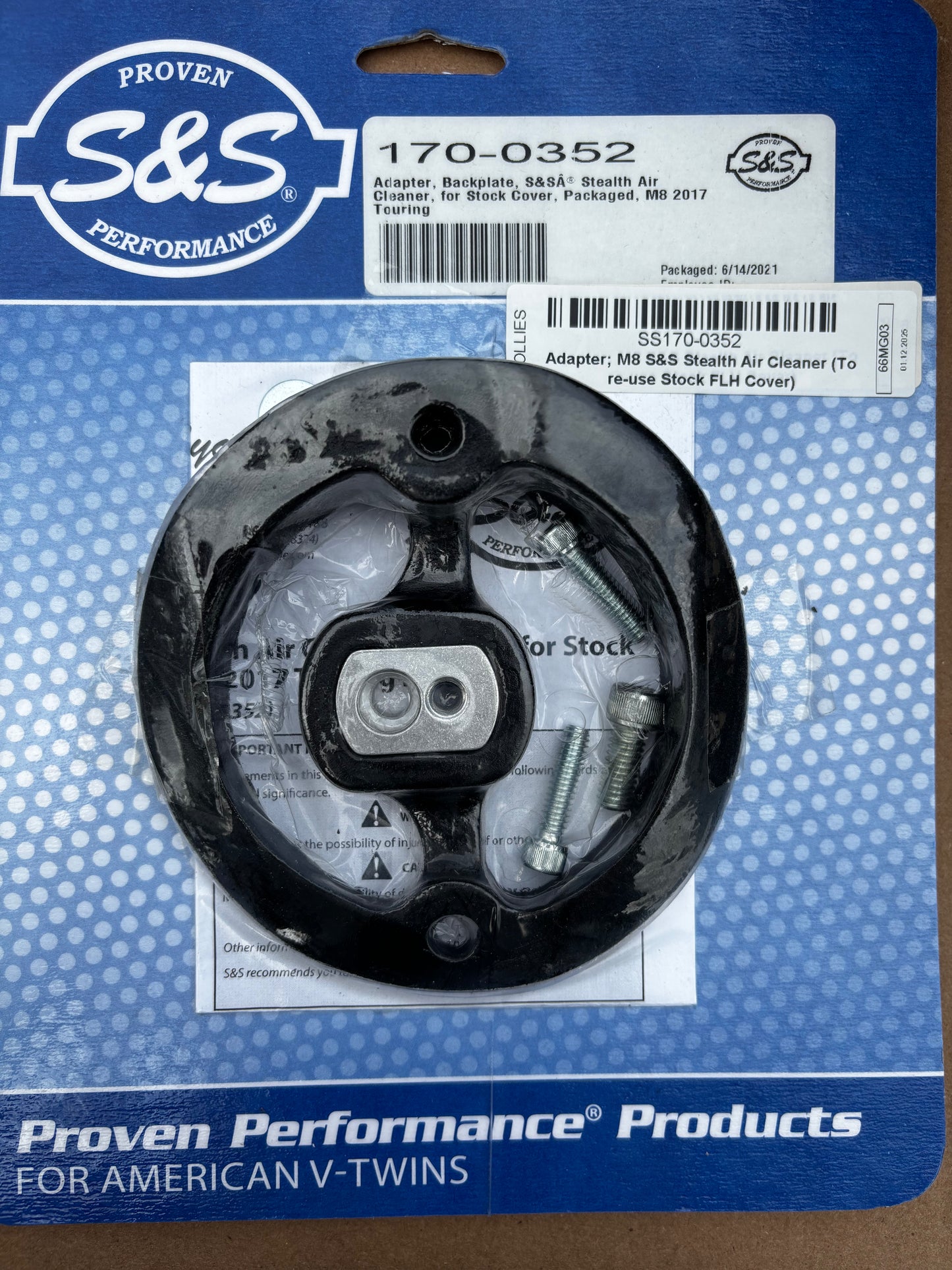 S&S Adapter plate for Milwaukee-Eight stealth air cleaner to re-use stock touring air cleaner cover SS170-0352