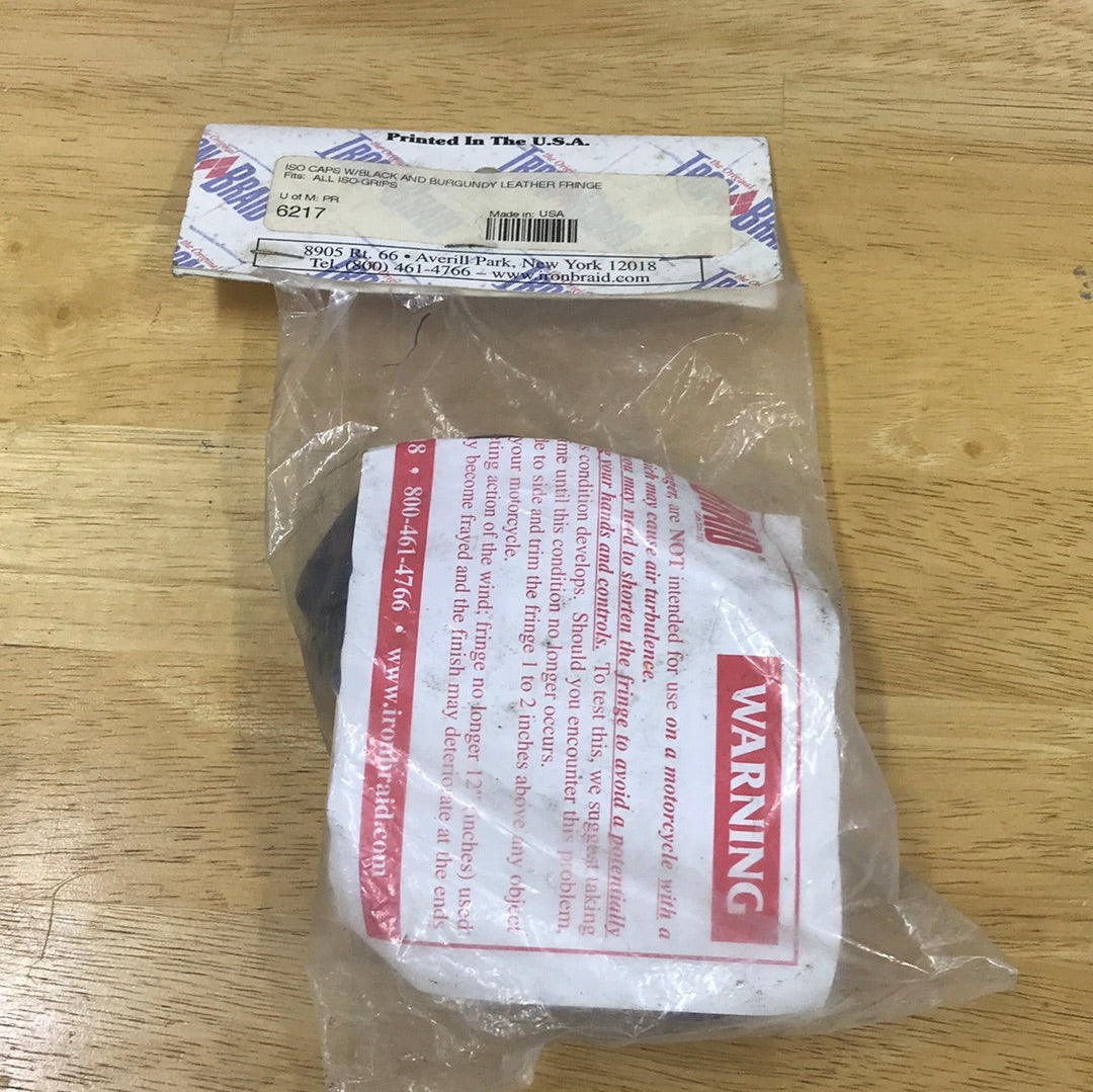 Kuryakyn 6217 iso caps with black and burgundy leather fringe