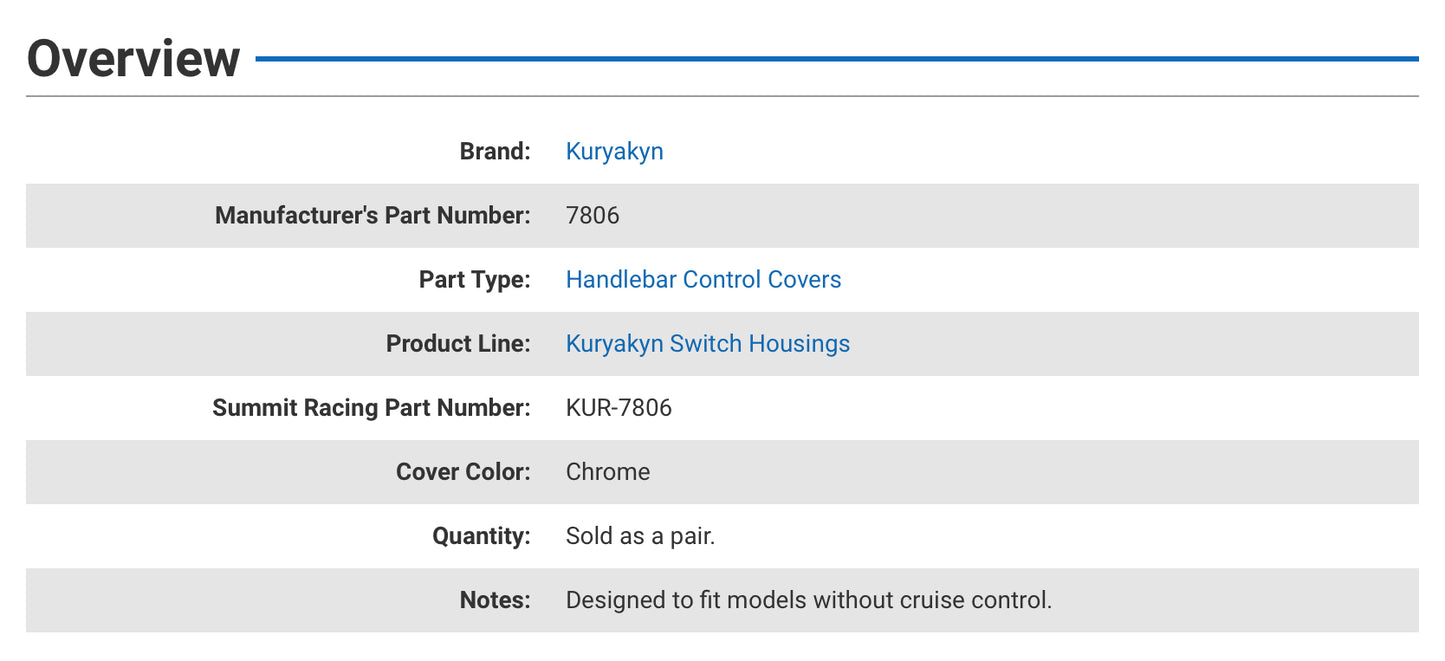 KURYAKYN 7806 CHROME SWITCH HOUSINGS, RADIO