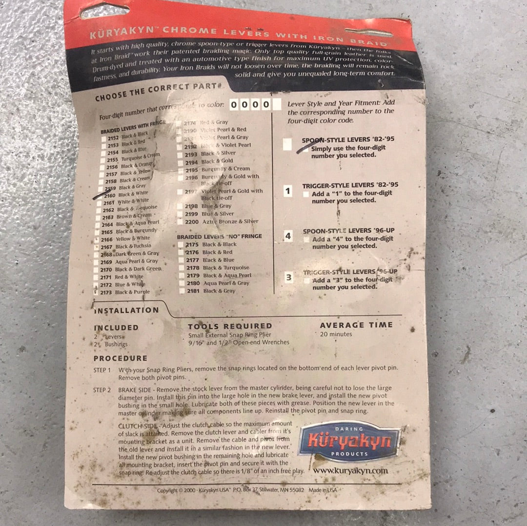 Kuryakyn 2160 black and white spoon levers with fringe