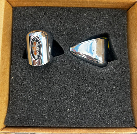 Front mini Elypse turn signals- chrome. Fits road glide 2015-2023 and low rider at 2022up