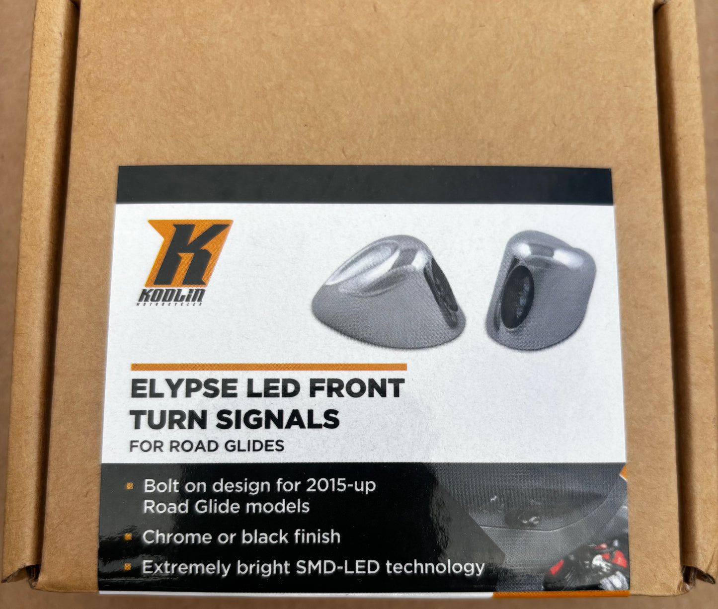 Front mini Elypse turn signals- chrome. Fits road glide 2015-2023 and low rider at 2022up
