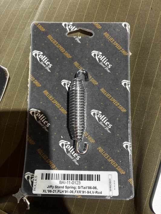 Jiffy Stand Spring - Chrome. Fits Softail 1986-2006 Sportster 1986-2021, Touring 1991-2006, FXR 1991-1994 & V-Rod 2002-2017