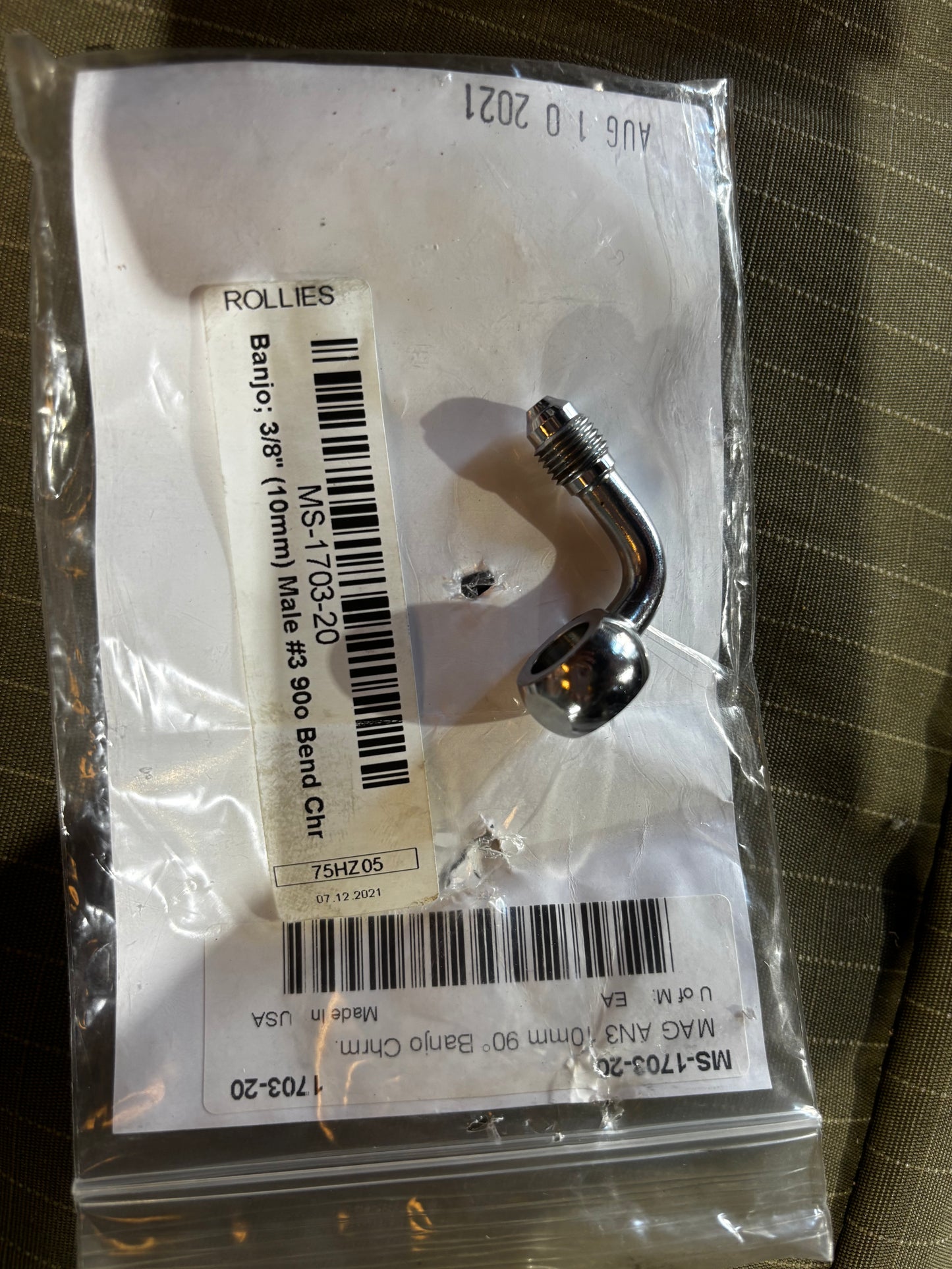 Chrome 3/8” (10mm) ID, 90 Degree banjo - Male #3 End