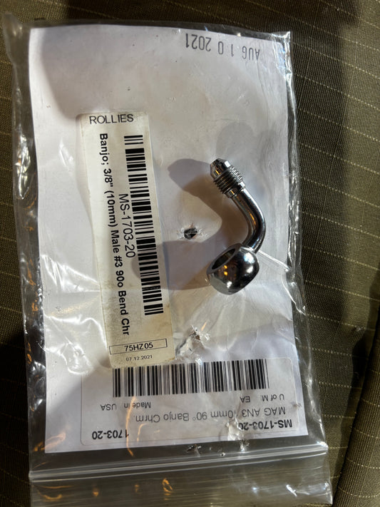 Chrome 3/8” (10mm) ID, 90 Degree banjo - Male #3 End