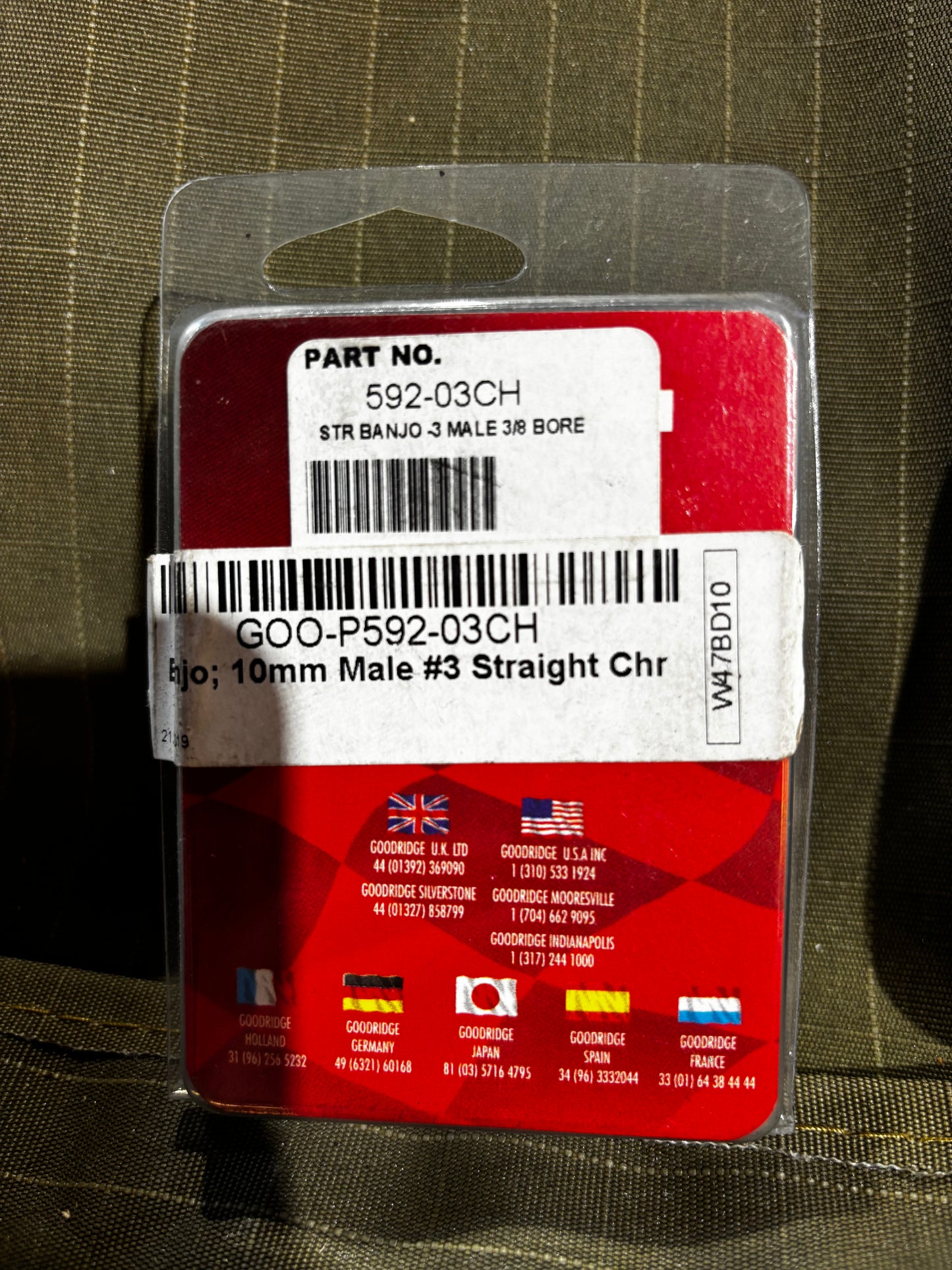 Chrome 3/8” (10mm) ID, 180 degree straight banjo - male #3 end