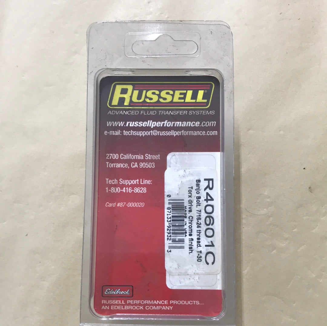 RUSSELL R40601C BANJO BOLT 7/16-24 THREAD T-30 TORX DRIVE CHROME