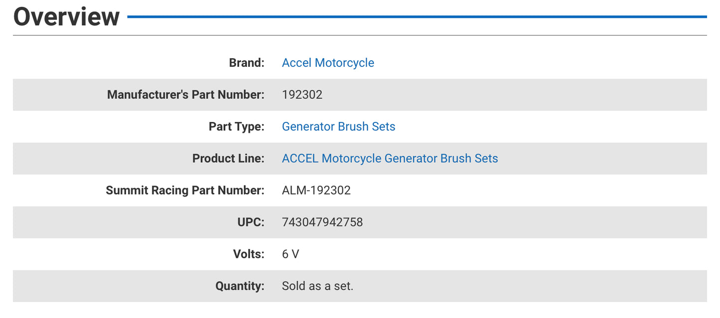 ACCEL Motorcycle Generator Brush Sets 192302