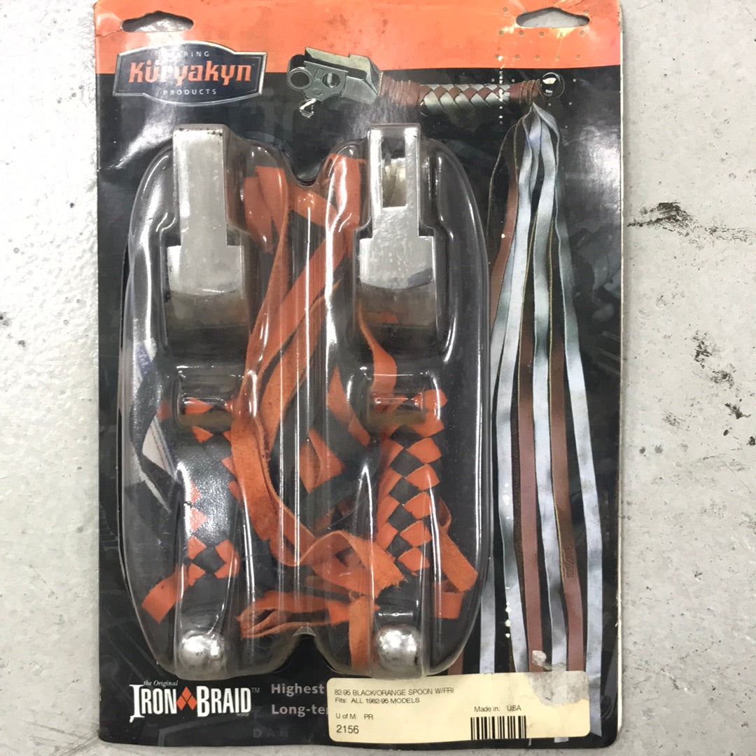 Kuryakyn 2156 chrome levers with iron braid- black and orange